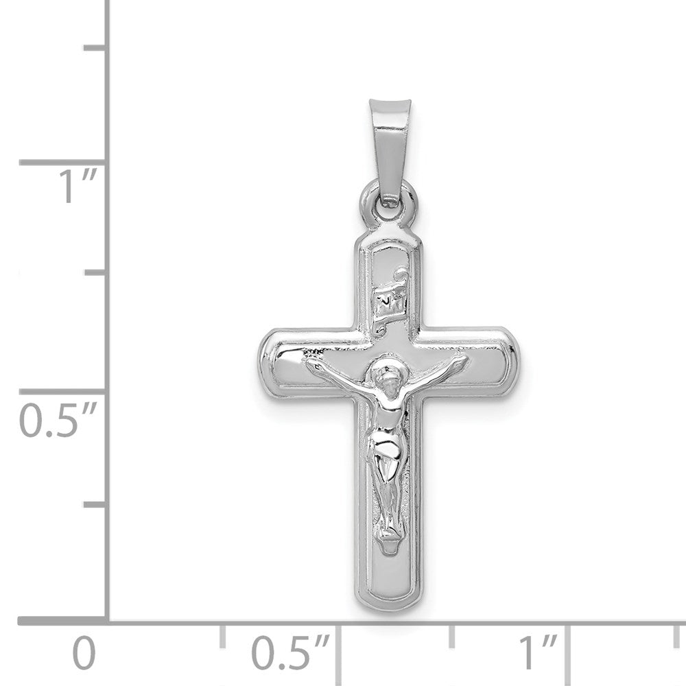 14K Weißgold Polierter und Satinierter INRI Kruzifix-Anhänger