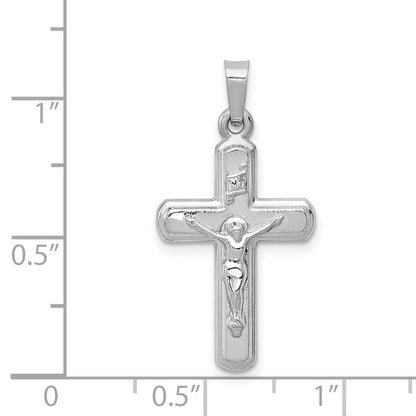 14K Weißgold Polierter und Satinierter INRI Kruzifix-Anhänger