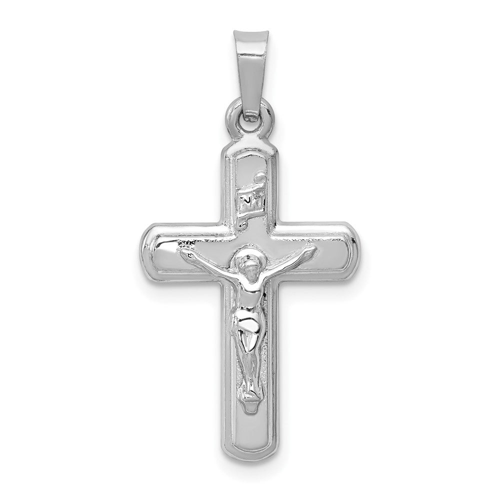 14K Weißgold Polierter und Satinierter INRI Kruzifix-Anhänger