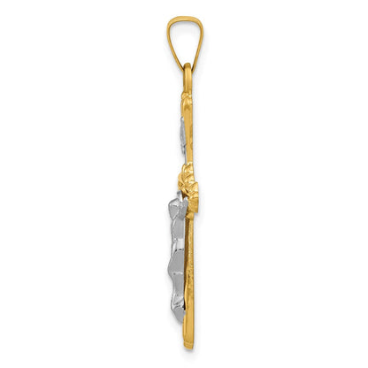 14K Bicolor Gold Polierter INRI Kruzifix-Anhänger