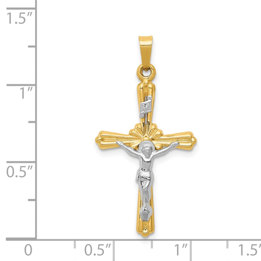14K Bicolor Gold Polierter INRI Kruzifix-Anhänger