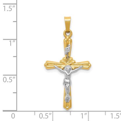 14K Bicolor Gold Polierter INRI Kruzifix-Anhänger