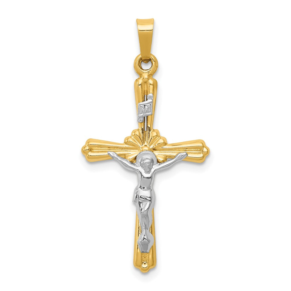 14K Bicolor Gold Polierter INRI Kruzifix-Anhänger