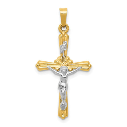 14K Bicolor Gold Polierter INRI Kruzifix-Anhänger