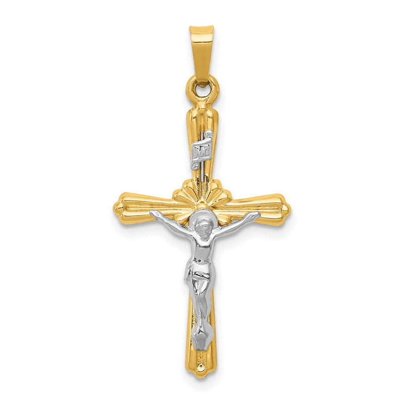 14K Bicolor Gold Polierter INRI Kruzifix-Anhänger