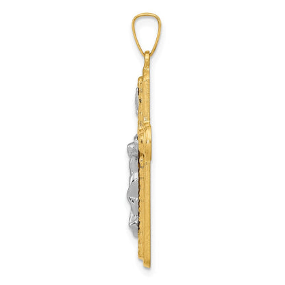 14K Bicolor Gold polierter und texturierter INRI-Kruzifix-Anhänger
