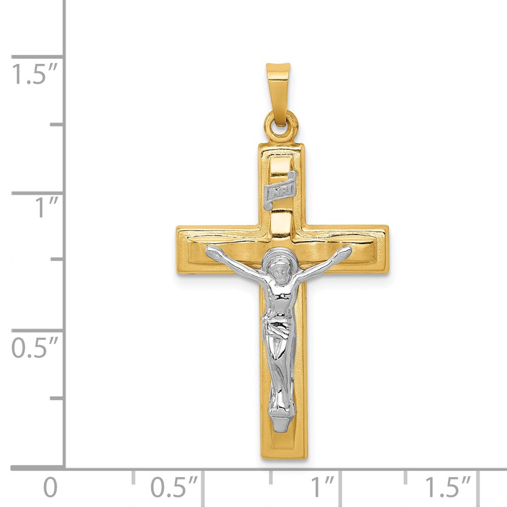 14K Bicolor Gold Polierter INRI Kruzifix-Anhänger