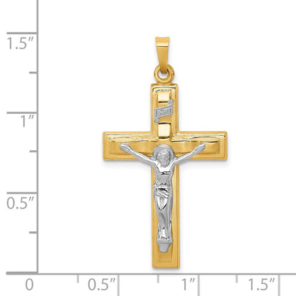14K Bicolor Gold Polierter INRI Kruzifix-Anhänger