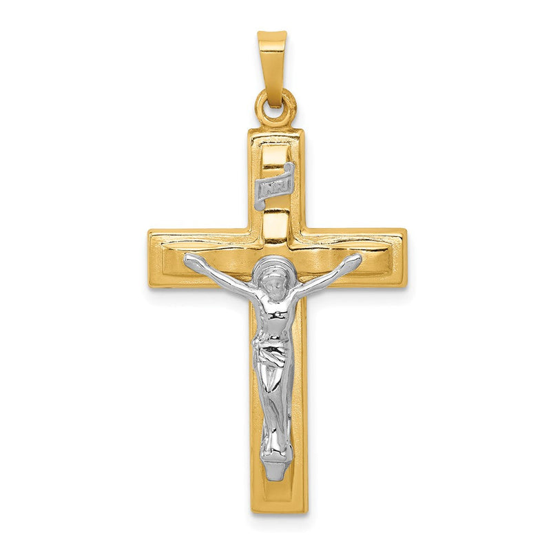 14K Bicolor Gold Polierter INRI Kruzifix-Anhänger