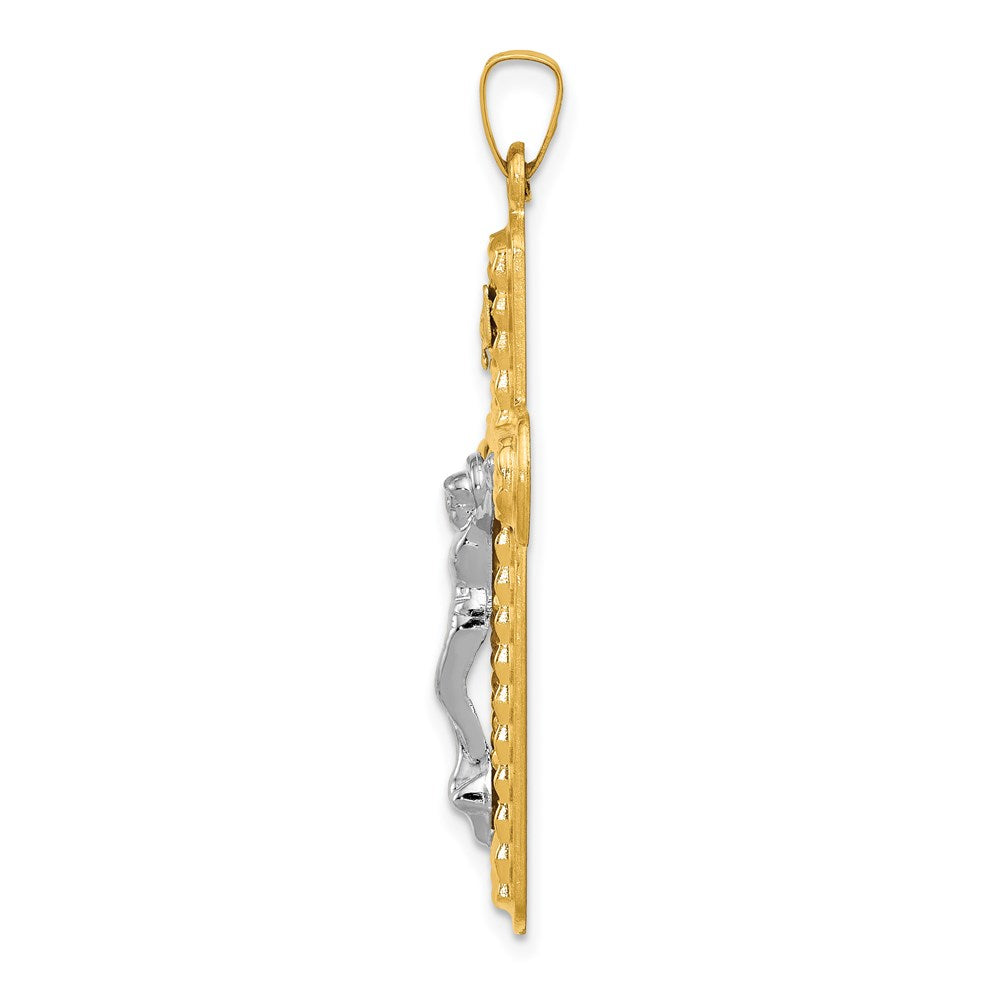 14K Bicolor Gold Polierter und Strukturierter INRI-Kruzifix-Anhänger