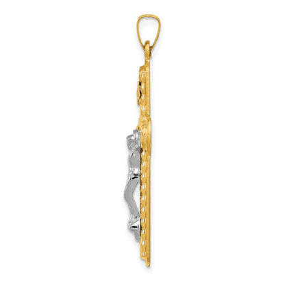 14K Bicolor Gold Polierter und Strukturierter INRI-Kruzifix-Anhänger