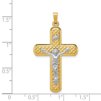 14K Bicolor Gold Polierter und Strukturierter INRI-Kruzifix-Anhänger