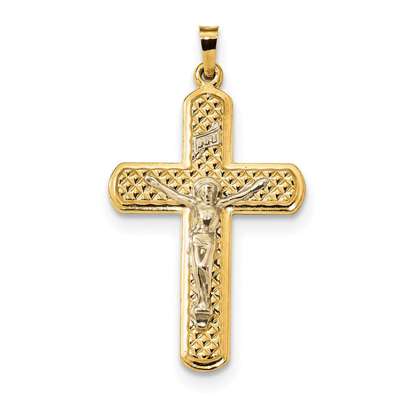14K Bicolor Gold Polierter und Strukturierter INRI-Kruzifix-Anhänger