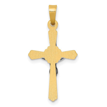 14K Bicolor-Gold Kruzifix-Anhänger mit INRI-Inschrift und Blütenmitte
