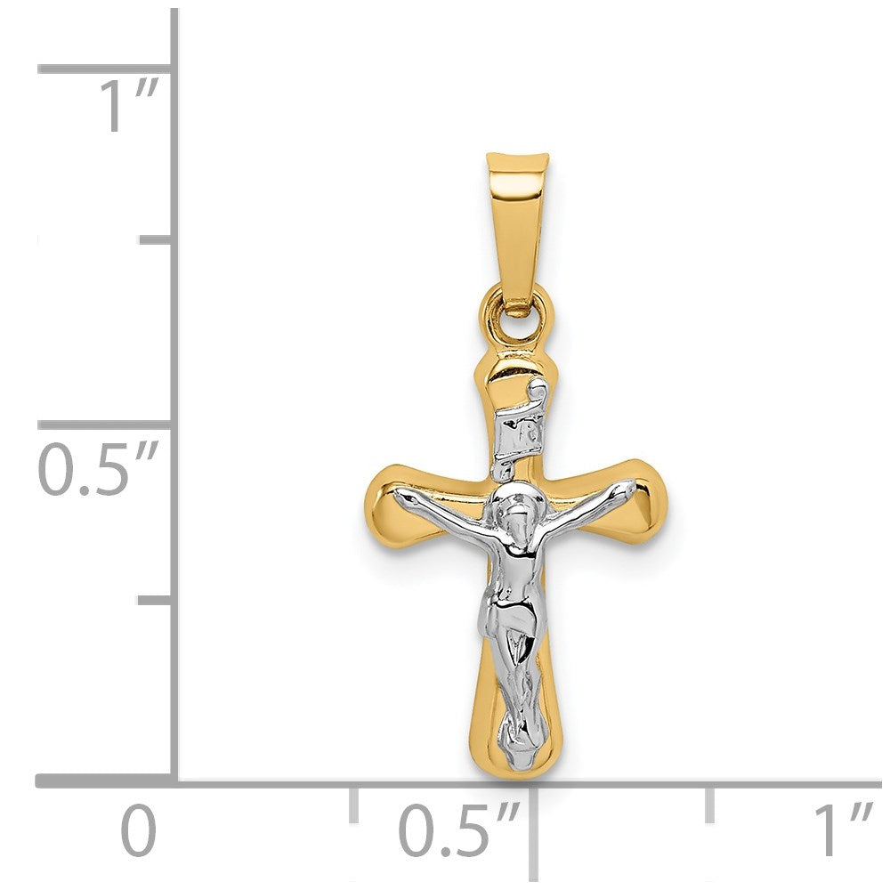 14K Gelb & Rhodium 14K mit Rhodium Poliert Inri Abgerundet Kruzifix Anhänger