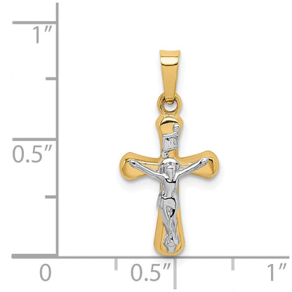 14K Gelb & Rhodium 14K mit Rhodium Poliert Inri Abgerundet Kruzifix Anhänger