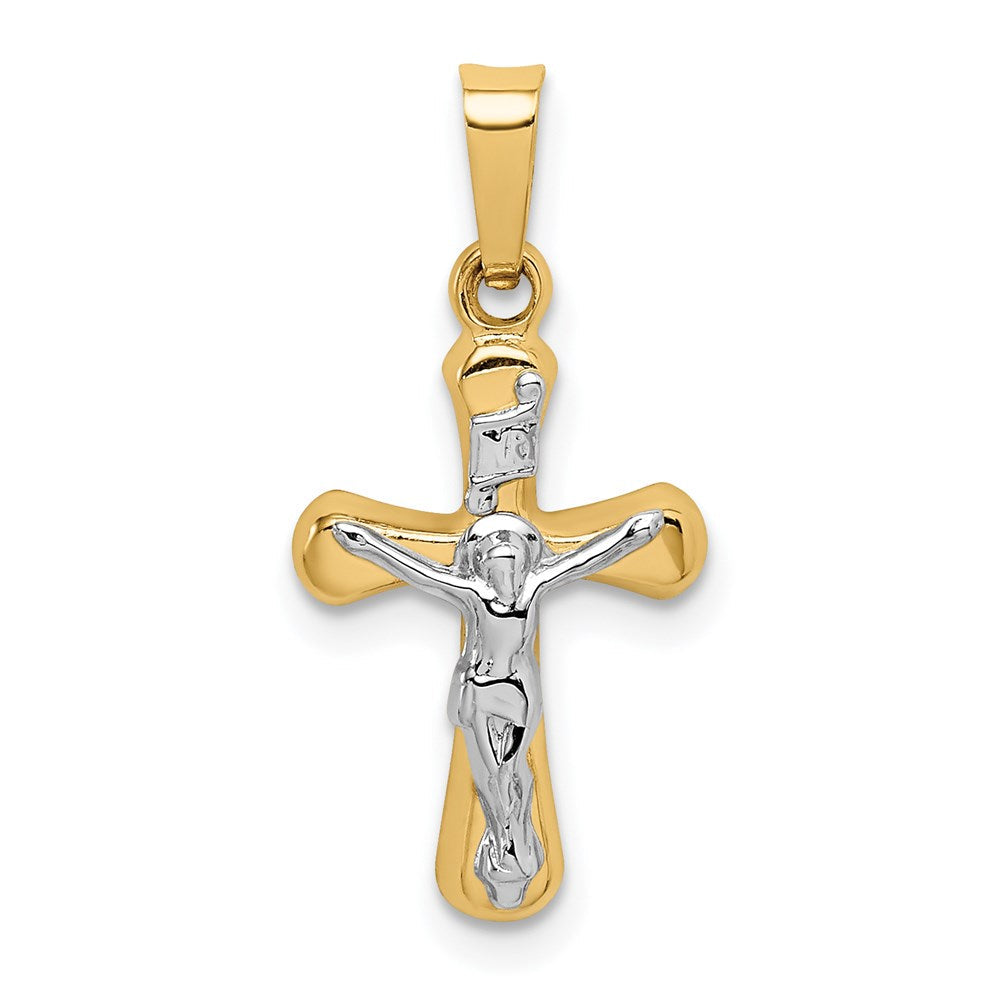 14K Gelb & Rhodium 14K mit Rhodium Poliert Inri Abgerundet Kruzifix Anhänger