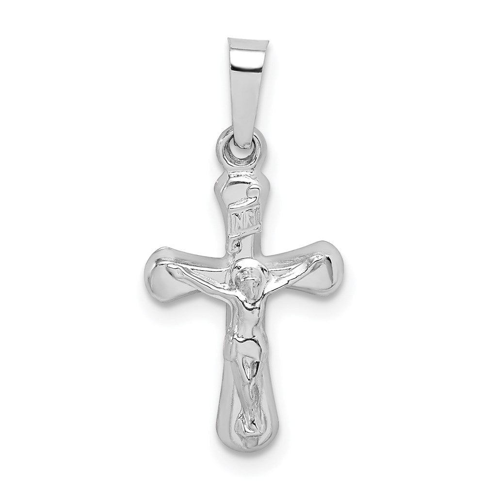 14K Weißgold 14K Weißgold Poliert Inri Abgerundet Kruzifix Anhänger
