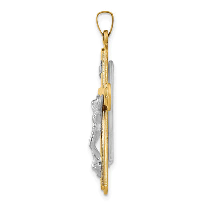 14K Bicolor-Gold Polierter INRI-Kruzifix-Anhänger