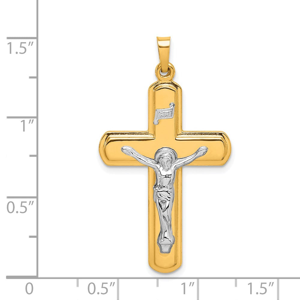14K Bicolor-Gold Polierter INRI-Kruzifix-Anhänger