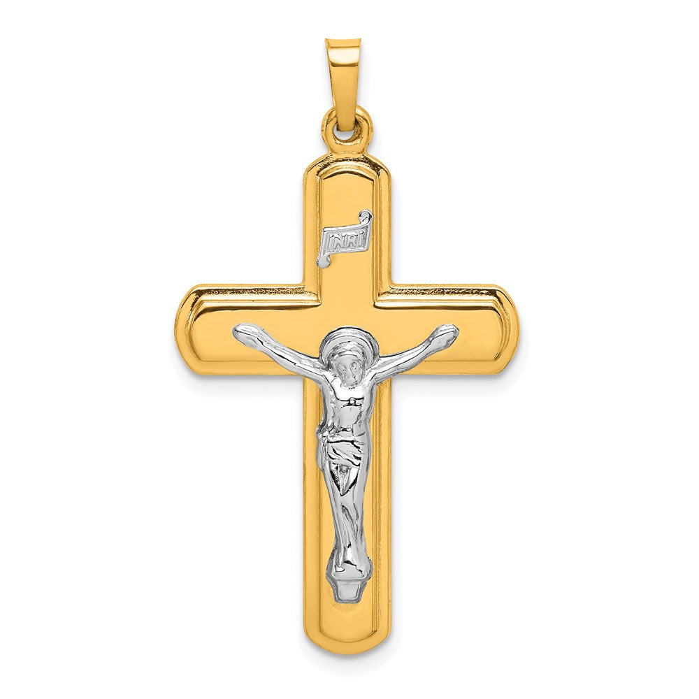 14K Bicolor-Gold Polierter INRI-Kruzifix-Anhänger