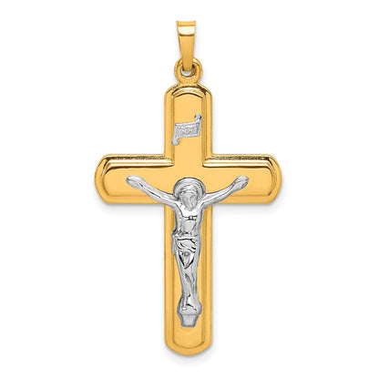 14K Bicolor-Gold Polierter INRI-Kruzifix-Anhänger