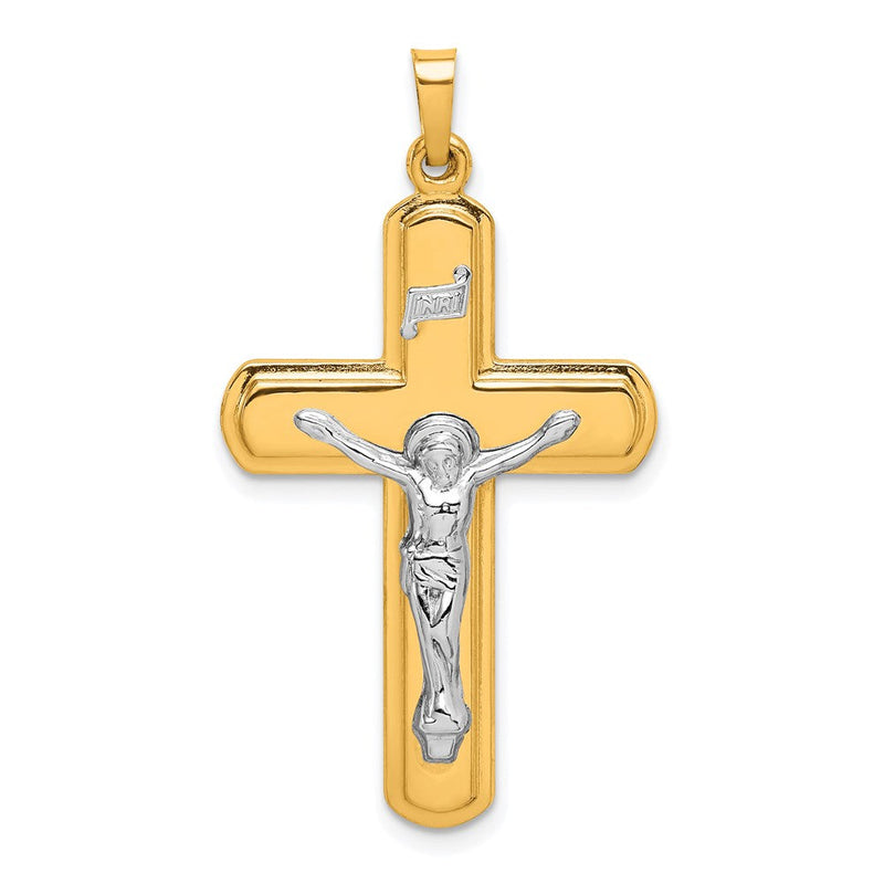 14K Bicolor-Gold Polierter INRI-Kruzifix-Anhänger