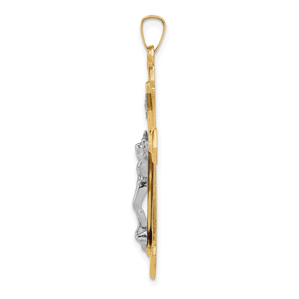 14K Bicolor Gold Polierter INRI-Kruzifix-Anhänger