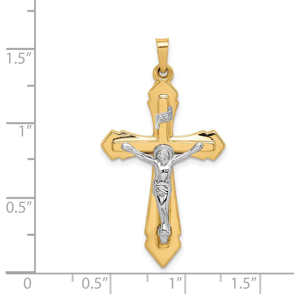 14K Bicolor Gold Polierter INRI-Kruzifix-Anhänger