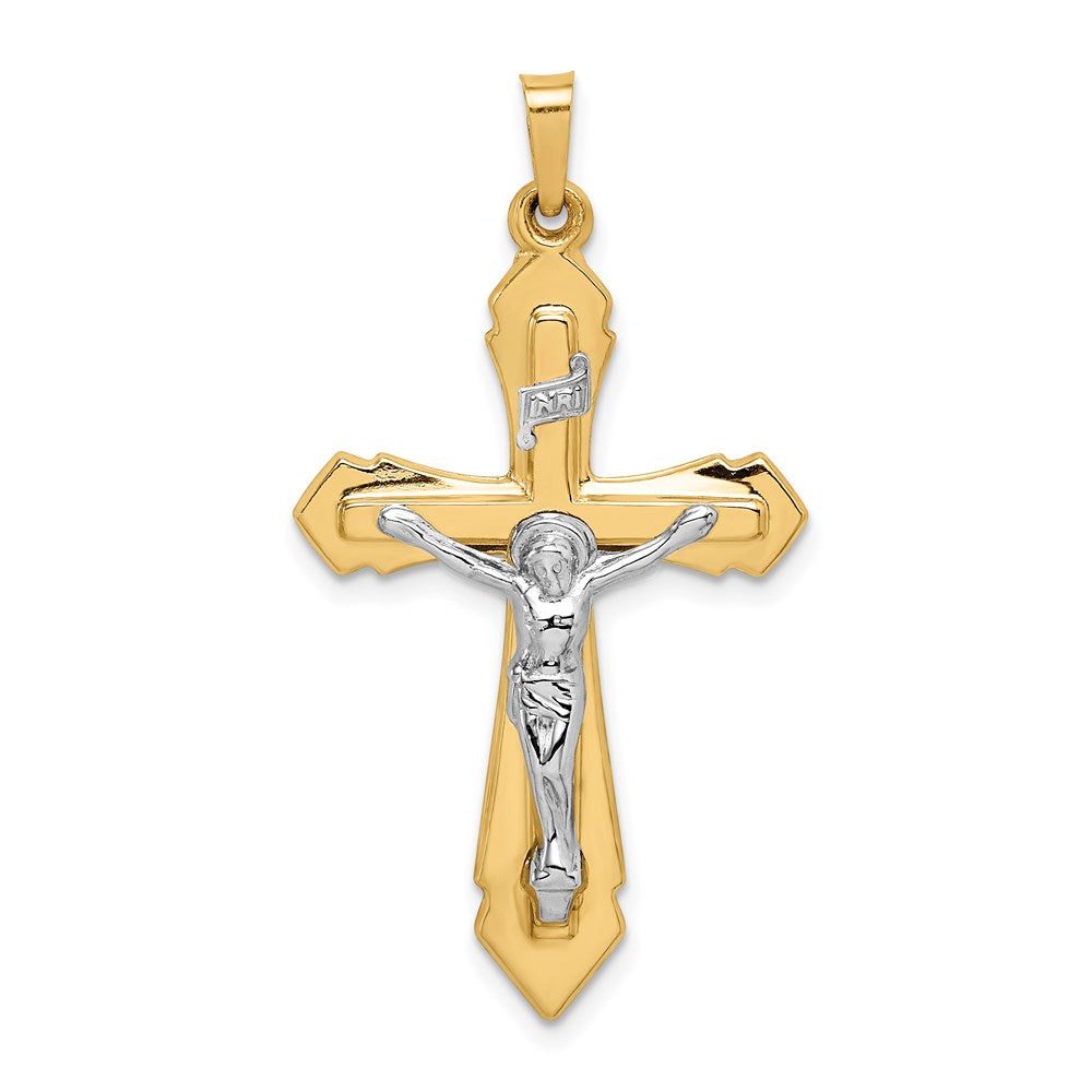 14K Bicolor Gold Polierter INRI-Kruzifix-Anhänger