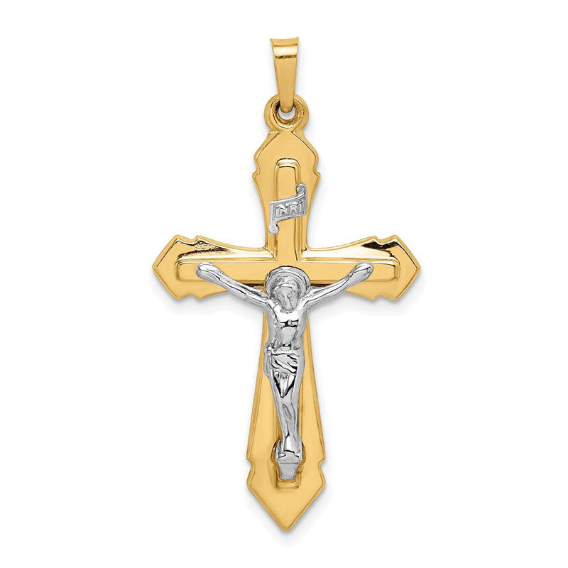 14K Bicolor Gold Polierter INRI-Kruzifix-Anhänger