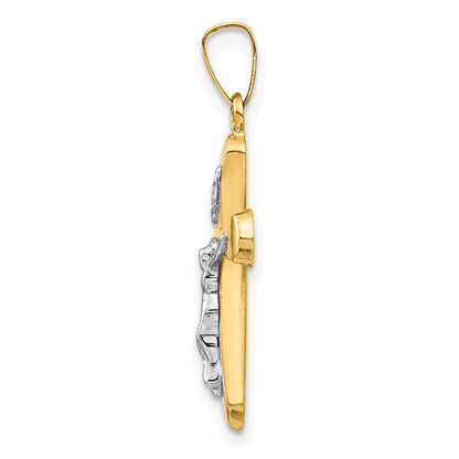14K Bicolor Gold Polierter Rundkreuz-Anhänger