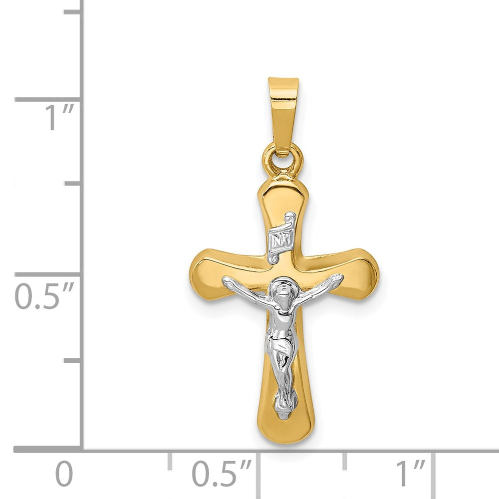 14K Bicolor Gold Polierter Rundkreuz-Anhänger