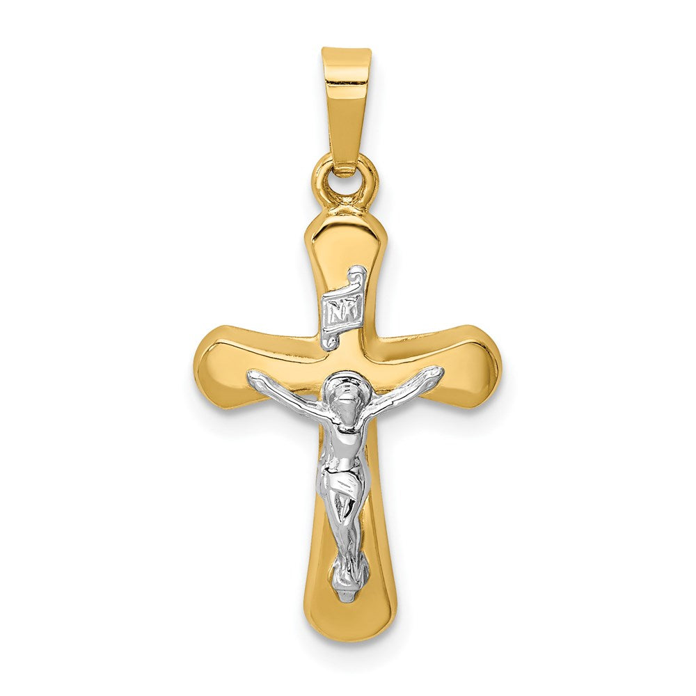 14K Bicolor Gold Polierter Rundkreuz-Anhänger