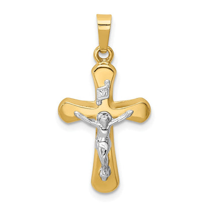 14K Bicolor Gold Polierter Rundkreuz-Anhänger