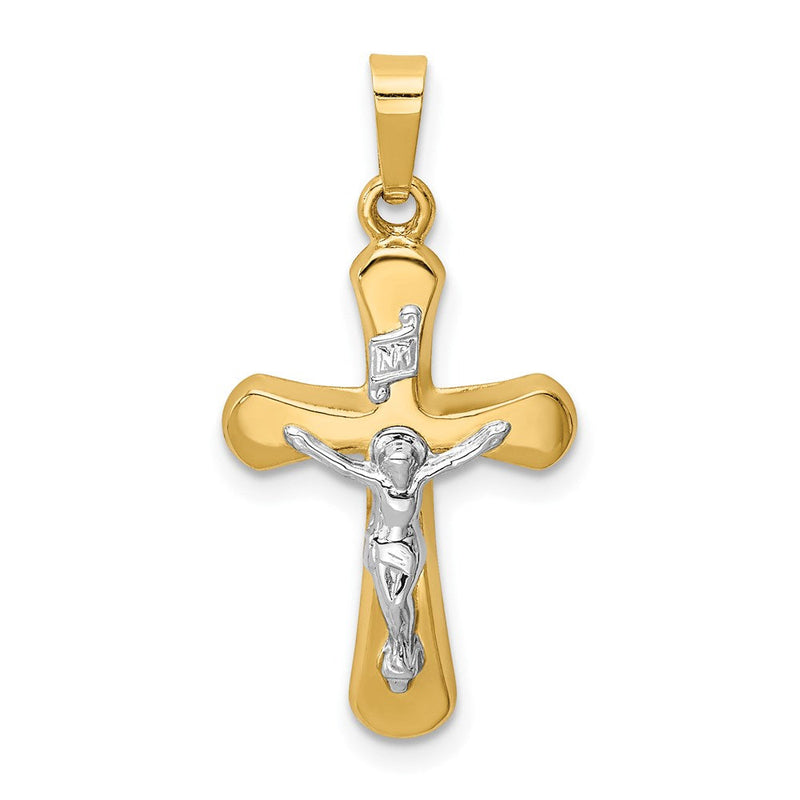 14K Bicolor Gold Polierter Rundkreuz-Anhänger
