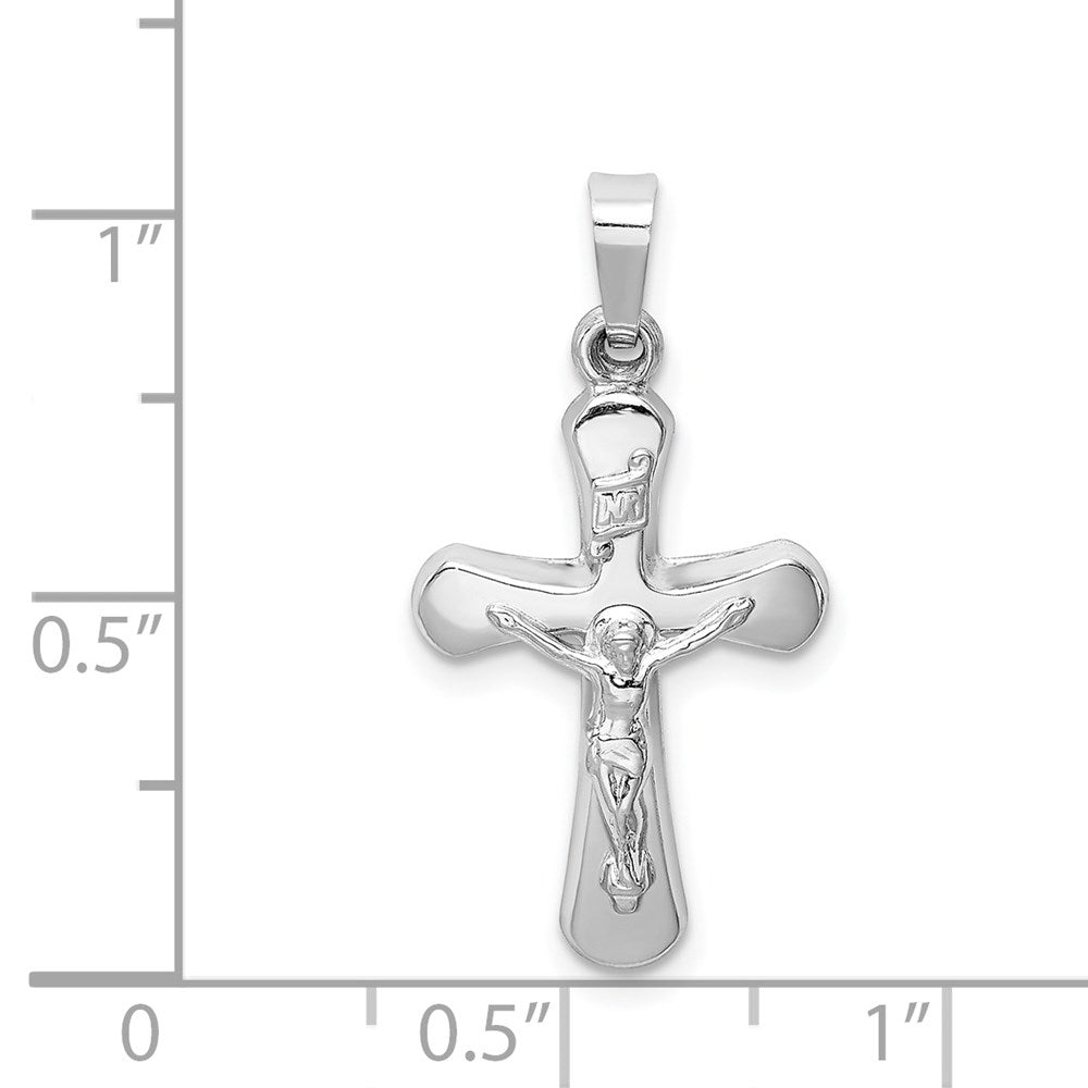 14k Weißgold polierter INRI-Kruzifix-Anhänger mit abgerundeten Kanten