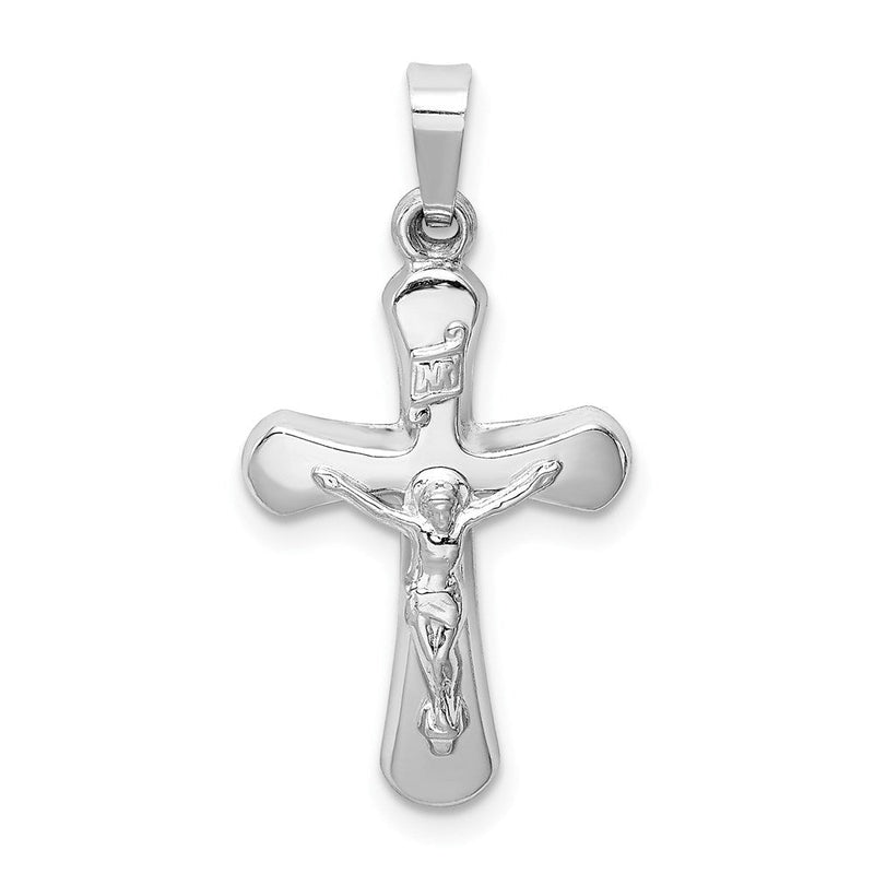 14k Weißgold polierter INRI-Kruzifix-Anhänger mit abgerundeten Kanten