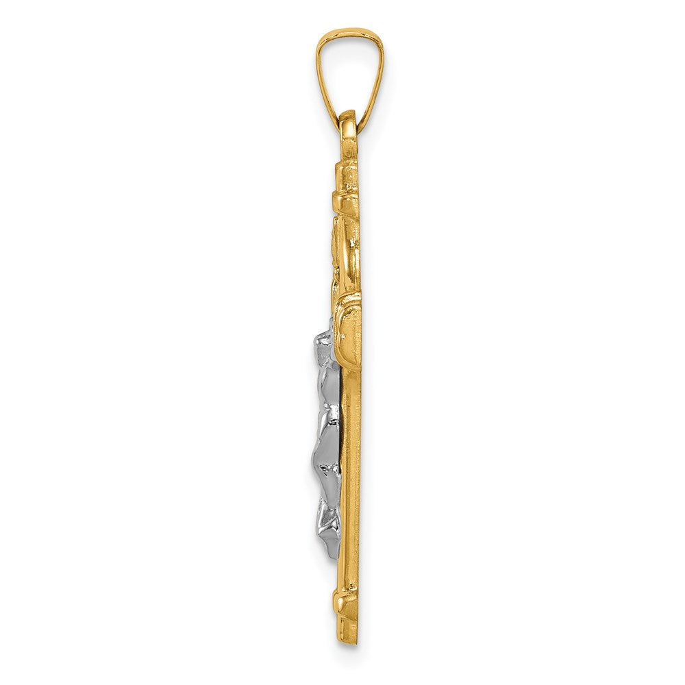 14K Bicolor Gold Polierter INRI Kruzifix-Anhänger