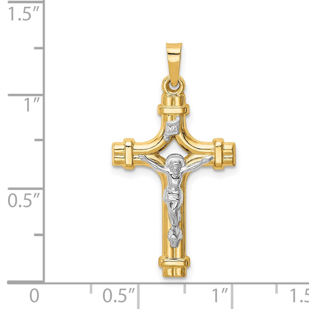 14K Bicolor Gold Polierter INRI Kruzifix-Anhänger