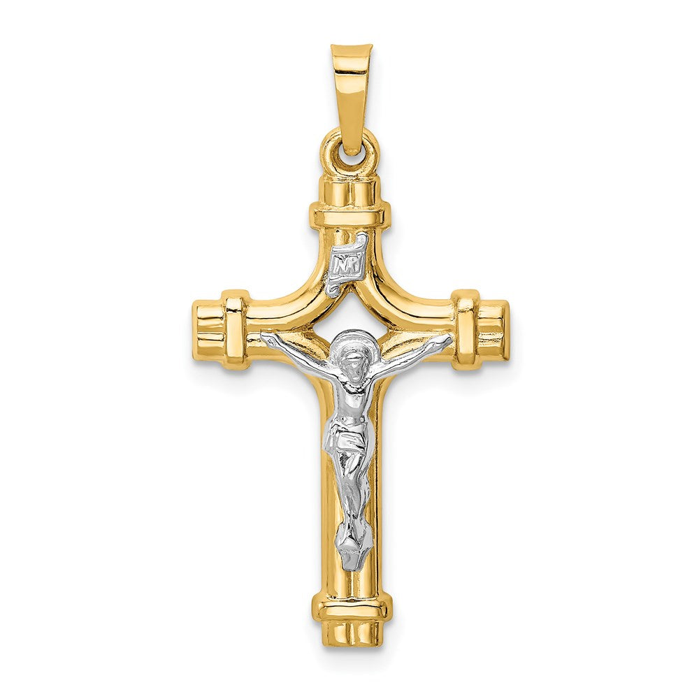 14K Bicolor Gold Polierter INRI Kruzifix-Anhänger