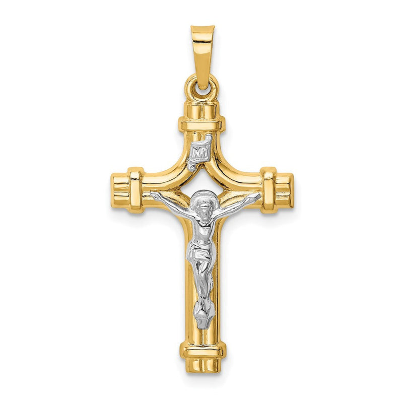 14K Bicolor Gold Polierter INRI Kruzifix-Anhänger