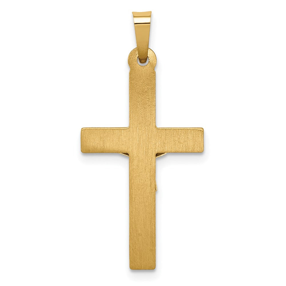 14K Bicolor-Gold Polierter INRI-Kruzifix-Anhänger mit Gittermuster-Textur