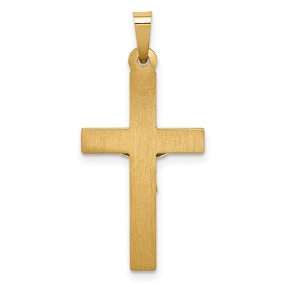 14K Bicolor-Gold Polierter INRI-Kruzifix-Anhänger mit Gittermuster-Textur