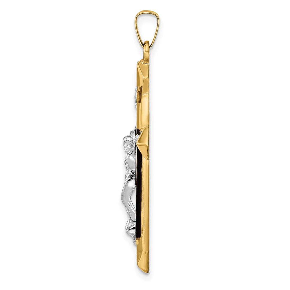 14K Bicolor-Gold Polierter INRI-Kruzifix-Anhänger