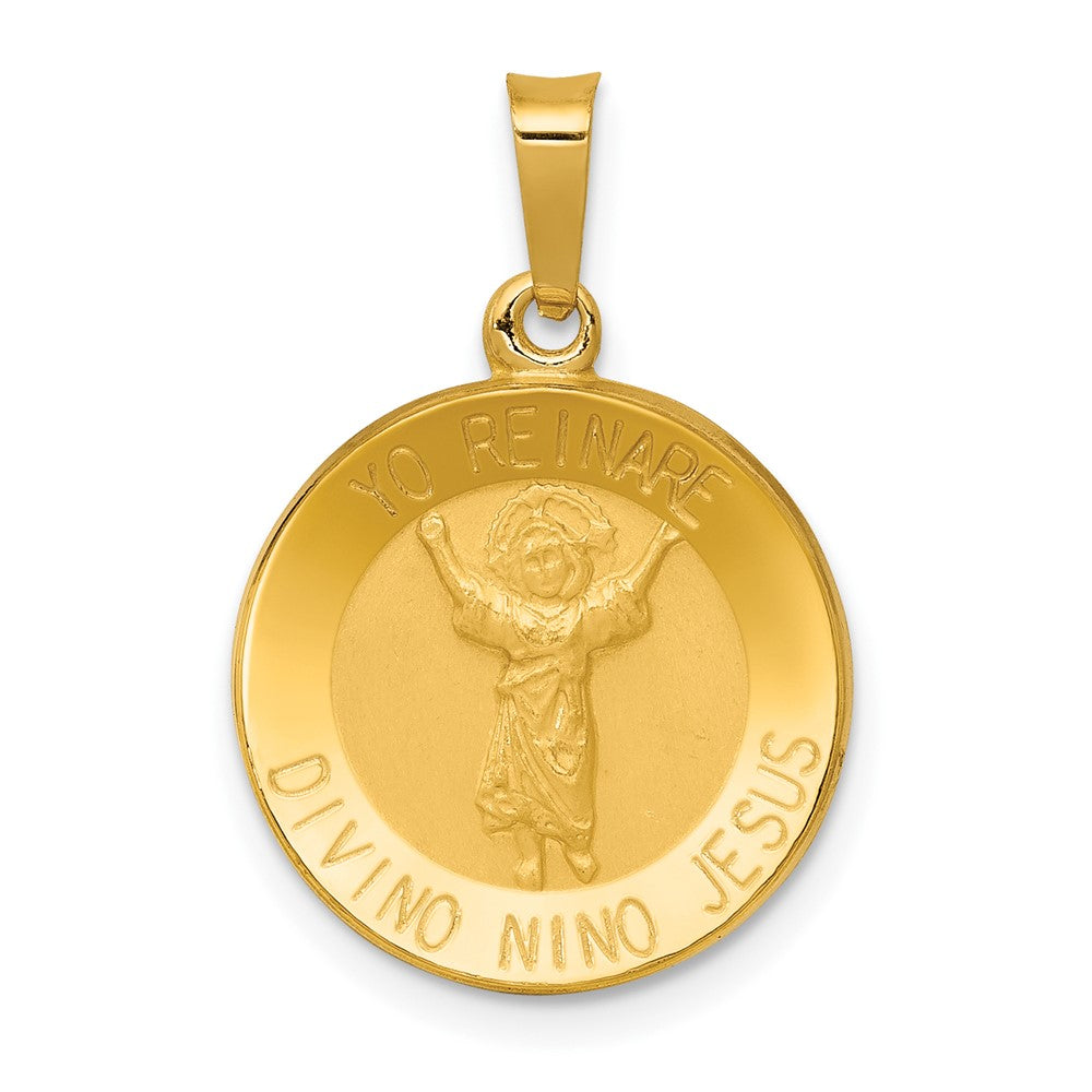 14K Gelbgold 14K Poliert Satiniert Hohl Divino Nino Rund Medaille Anhänger