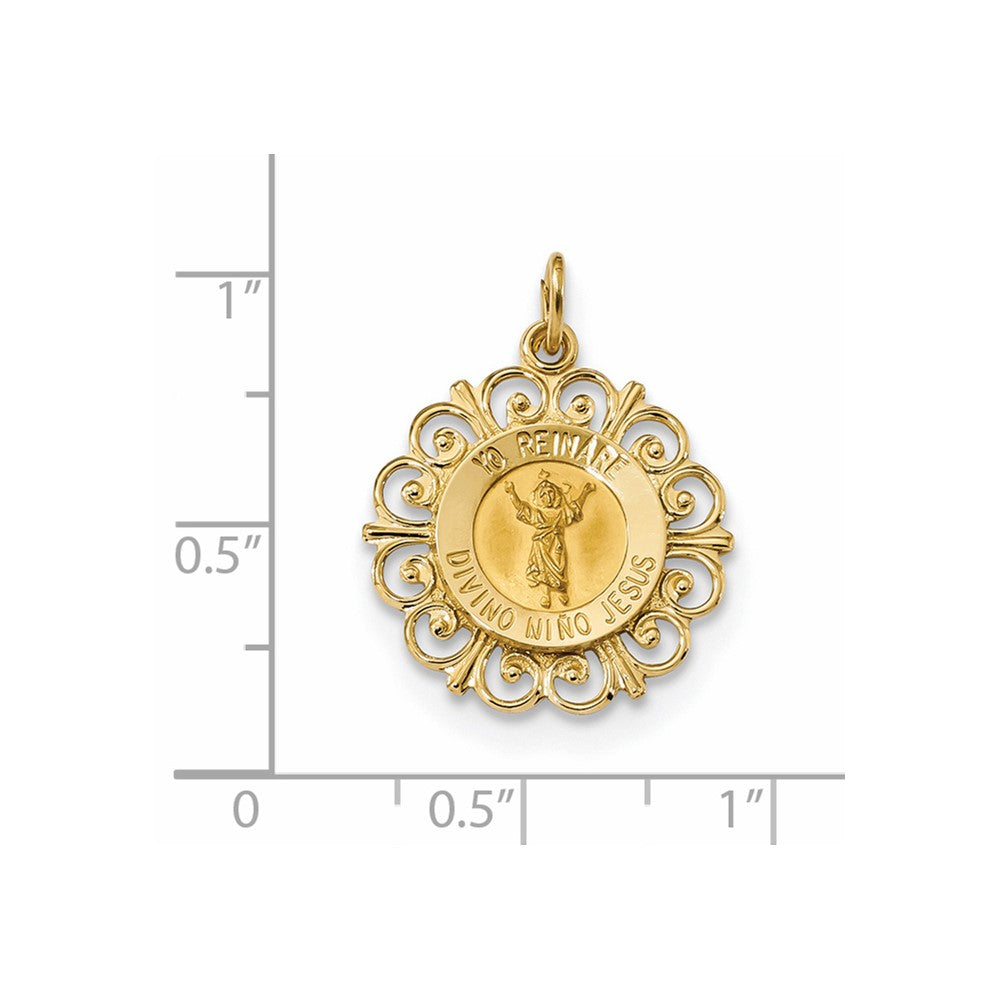 14 Karat Gelbgold Polierter & Satinierter Divino-Niño-Rundmedaillen-Anhänger