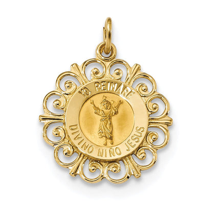 14 Karat Gelbgold Polierter & Satinierter Divino-Niño-Rundmedaillen-Anhänger