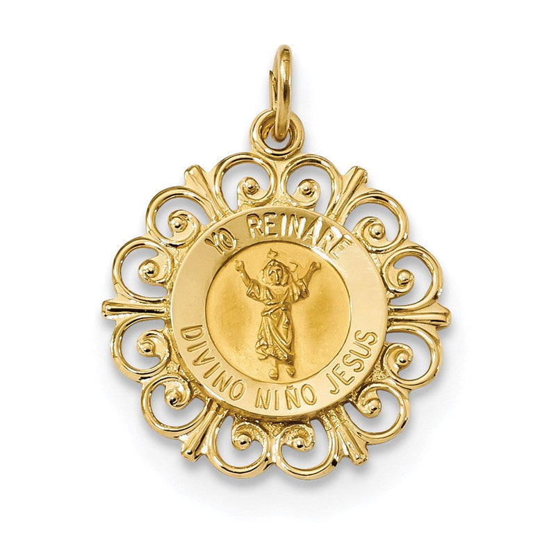 14 Karat Gelbgold Polierter & Satinierter Divino-Niño-Rundmedaillen-Anhänger