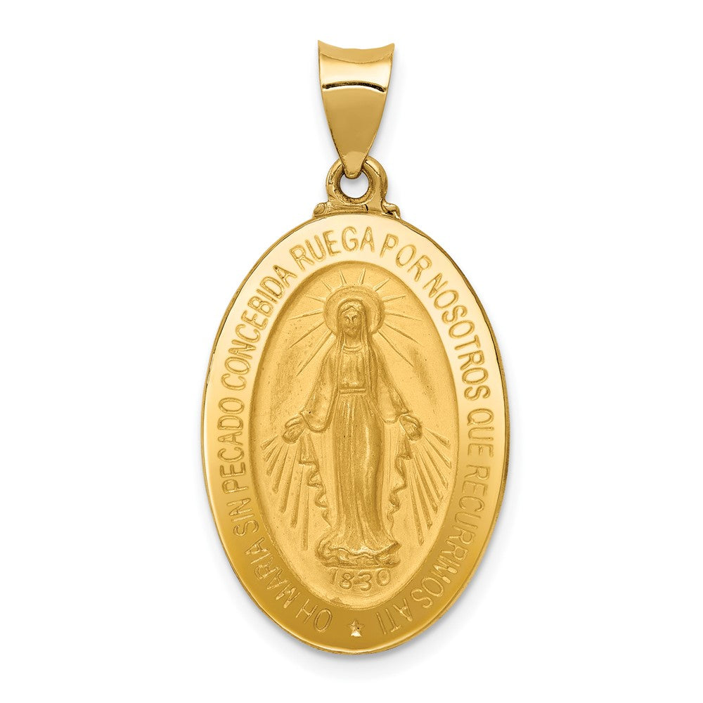 14K Gelbgold 14K Poliert und Satiniert Hohl Spanish Wundertätig Medaille Anhänger
